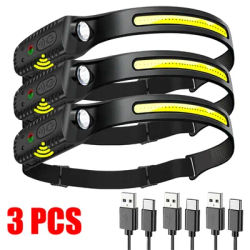 LED Sensor Headlamp USB Rechargeable Head Torch Waterproof Headlight Flashlight For Camping Hiking Fishing Outdoor 3pcs