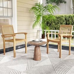 Set Of 2 Outdoor Patio Chairs With Slatted & Curved Seat, Teak Wood Armchairs Set Of 2 Outdoor Patio Chairs With Slatted & Curved Seat, Teak Wood Armchairs