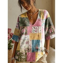 Maglietta 3D Donna Stampata Boho Grafica Piante Elegante Bohemia Vintage Maniche Corte Collo Rotondo Top Regolari Quotidiani Uscita Weekend Nero Giallo Rosa Viola Rosa Pinks Estate Primavera