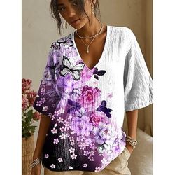 Maglietta 3D Donna Stampata Boho Grafica Piante Elegante Bohemia Vintage Maniche Corte Collo Rotondo Top Regolari Quotidiani Uscita Weekend Nero Giallo Rosa Viola Rosa Pinks Estate Primavera