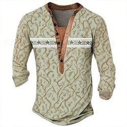 Per uomo Stampa Trifoglio Maglietta Maglia Henley Manica Lunga Designer Retrò Vintage Stile Boho Streetwear Casuale Quotidiano Estate Primavera Autunno Blu Marrone Verde Kaki Grigio Henley Maglietta