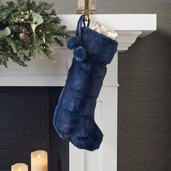 Luxury Faux Fur Sculpted Stocking - Indigo - Frontgate - Christmas Decorations