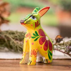 'Rabbit Floral Pinewood Figurine Hand-Painted in Guatemala'