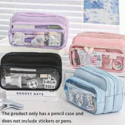 Chic Solid Color Pencil Case Korean Simplicity Transparent Pen Pouch Large Capacity Organizer Bag School SuppliesStationery bag