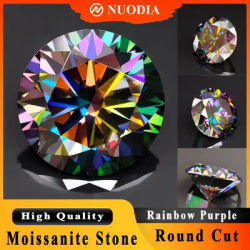Jewelry Moissanite Stone Rainbow Purple Round Cut 0.5-5.0ct Real Moissanite Loose Gemstones Positive Pass Tester with GRA VVS1