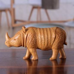 Rhino Enigma,'Hand-Carved Kadam Wood Rhino Sculpture from India'