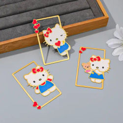 1pc/3pcs Hello Kitty metal bookmark/side book clip - cute cartoon character design, gold-plated heart-shaped frame.