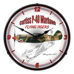 Collectable Sign and Clock Curtiss P-40 Warhawk Backlit Wall Clock