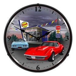 Collectable Sign and Clock 1968 Corvette Backlit Wall Clock