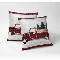Printed Fall Pillows, Set of 2 by BrylaneHome in Plaid Truck