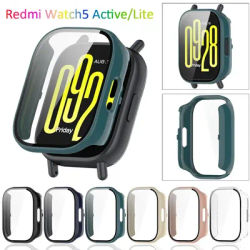 PC Protective Case+Glass for Redmi Watch 5 Lite / Active All-around Bumper Anti-scratch Cover + Screen Protector Accessories
