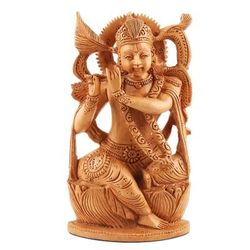 Benevolent Krishna,'Hand Carved Kadam Wood Krishna Sculpture'