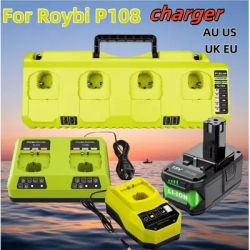 NEW 4-Ports 3A Current Rapid Charger Replacement For Ryobi Power Tool 12V 18V 20V Li-ion Batteries P108，with Dual USB
