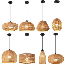 Boho rotin suspension lustres en osier tissé abat-jour plafond suspendus lumières pour salon chambre couloir cuisine E27
