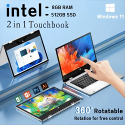 Touch Screen Laptop Windows 11 Office NoteBooks Study PC Intel Celeron N4020 8GB DDR4 512GB SSD 1920*1080P 11.6 Inch Computers