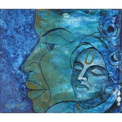 Dhyan,'Blue Acrylic Portrait Painting from India'
