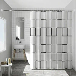 Premium Geometric Shower Curtain - Black White PEVA Waterproof Bathroom Decor with Heavy Duty Hooks