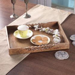 'Large-Sized Baroque-Themed Artisan-Made Mango Wood Tray'