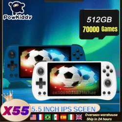POWKIDDY X55 Portable Handheld Game Console 5.5INCH IPS Screen RK3566 Retro Video Game HD Linux System PSP 512G 90000 Game