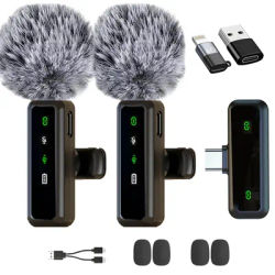 2 Pack Wireless Lavalier Microphone with Magnetic Clip Mini Mic with Noise Cancellation Mini Microphone for IPhone/Android/PC