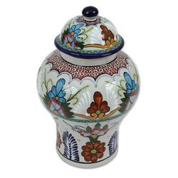 Talavera Beauty,'Hand-Painted Talavera-Style Ceramic Decorative Vase'