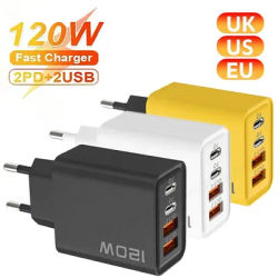 120W 4 ports USB Type C chargeur câble de données de charge rapide USB adaptateur de chargeur de téléphone pour Samsung IPhone Huawei chargeur 2025 nouveau