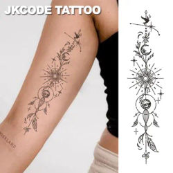 Herbal Tattoo Stickers Mehndi Design Forest Tree of Life Theme Tattoo - Cosmic Tree of Life - Sun Moon Stars Plant Pattern Tattoo - Floral Sentences Elegant Style Cute Tattoo Fashion Girl Accessories