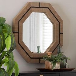 Mirai Bohemian Woven Grasscloth Octagon Accent Mirror by Wholesale Interiors INC in Natural (Size OS)