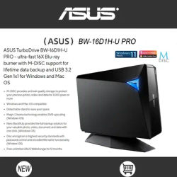 Asus External Blu-Ray Writer Black, BW-16D1H-U PRO/BLK/G/AS/PDVD（No Retail Box）
