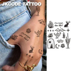 Cute Desert Plant Series Pattern - Cactus and Elk Pattern with English Words - Cute Women's Finger Tattoo for Hands, Neck, and Feet, Long-Lasting Waterproof Tattoo Stickers - Elegant Durable Tattoo