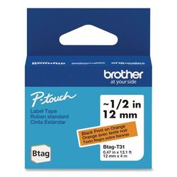 Brother P-Touch Genuine P-Touch BTAG Label Tapes, 0.47" x 13.1 ft, Black on Orange (BRTBTAGT31)
