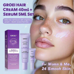 GROEI Face Hair Removal Cream & Calming Serum Set 40ml+5ml - Gentle Formula for Women & Men, 98% Plant-Based, No Irritation