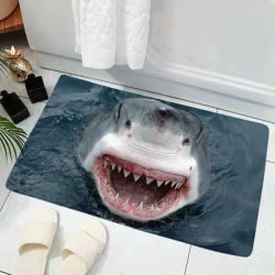 Paillasson d'entrée créatif requin 3D, tapis de porte de salle de bains requin de mer profonde, tapis antidérapant, tapis de cuisine, tapis de bienvenue, tapis de porte d'entrée