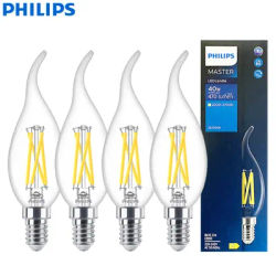 Philips Master – bougie LED E14, lampes à Filament 3.4W(=40W), ampoules classiques BA35, 220-240V, lumière décorative blanche chaude à intensité variable