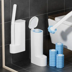 Disposable toilet cleaning brush set with holder and replacement head, suitable for bathroom cleaning