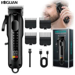 Professional men's hair clipper with LED display screen, rechargeable lithium battery, USB charging, wireless trimmer with