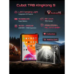 Tablet Android 15 Cubot TAB KingKong S, 15300 mAh Battery, 16GB(6+10), 256GB, 10.1-Inch 90Hz Display, Camping Light, 48MP Camera