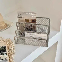 1 Pcs Black Desktop Office Storage Grid Metal Three-layer Business Card File Office Supplies Storage Rack