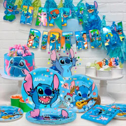 Stitch Party Decoration-Stitch Birthday Party Tableware Set,114pcs Stitch Party Tableware,Tablecloth Banner Plates Napkins etc