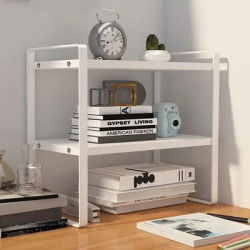 Double Layer Desktop Bookelf Office Desk Book Storage Organizer Stand Simple Modern Bamboo Kitchen Storage Ra elf