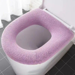 Housse de siège de toilette chaude d'hiver, 1 pièce, lavable, pour salle de bain, tricot, outil de fermeture, tapis doux en forme de O, accessoires de couverture de toilette pour Bidet