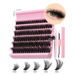 Lasvirey DIY Cluster Lashes Kit Fluffy Eyelash Extension Set Natural Volume Faux Mink Lashes Mixed Tray Individual Lashes Makeup