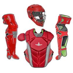 All Star MVP-Pro NOCSAE Certified Youth Baseball Catcher's Set Scarlet/Graphite