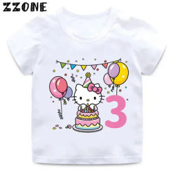 Sanrio Hello Kitty Print Cute Girls Clothes 1 2 3 4 5 6 7 8 9 Years Happy Birthday Kids Short Sleeve T shirt Baby Boys T-Shirts