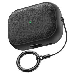 Étui en cuir Litchi pour AirPods 4 3 2 1, étuis pour écouteurs d'affaires pour Apple AirPods Pro 1ère 2e génération, coque de casque avec crochet