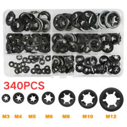 340PCS M3-M12 Internal Tooth Washers - 65Mn Steel Black Oxide, Anti-Rust Speed Clips for Furniture/Car/Repairs & DIY