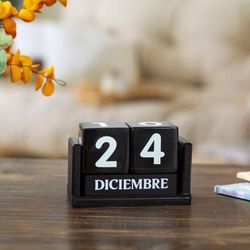 Eternal Time,'Handcrafted Marble and Wood Perpetual Desk Calendar in Black'