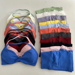 2 Pieces Gym Set Women Seamless Strappy Yoga Bra Tops High Waist Workout Scrunch Shorts Sports Set Fitness Clothes Sportswear