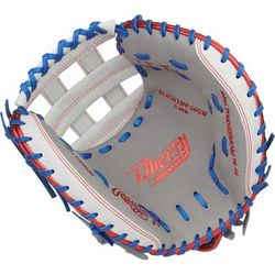 Rawlings Liberty Advanced 33" Modified H Web Fastpitch Softball Catcher's Mitt - Right Hand Throw Gray/White/Blue