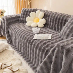 Nouvelle Imitation fourrure de lapin en peluche canapé serviette Super doux moelleux hiver chaud canapé couvre lisse épaissir canapé siège couverture décor à la maison